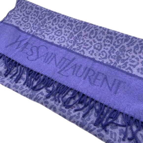 Yves Saint Laurent Light Purple Wool Leopard Print Scarf - Picture 2 of 4